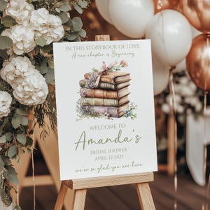 Book Bridal Shower Welcome Sign, Book Bridal Shower, Book Themed Welcome Sign, Books Bridal Shower, Book Themed Sign, Canva Template