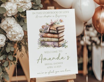 Book Bridal Shower Welcome Sign, Book Bridal Shower, Book Themed Welcome Sign, Books Bridal Shower, Book Themed Sign, Canva Template