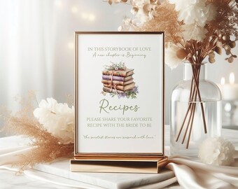 Book Themed Bridal Shower Recipe Sign, Book Bridal Shower, Book Theme Editable Recipe  Sign, Book Theme Bridal Shower,Book Theme Digital