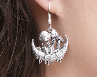 Crystal Mushroom Drop Earrings – Cottagecore, Toadstool Jewellery