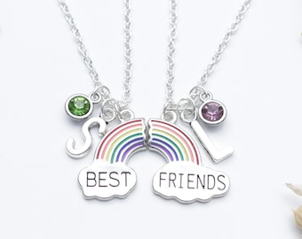 Coppia arcobaleno personalizzata di collane a cuore dei migliori amici - Regalo per amici, set coordinato, collane per 2, regalo di compleanno,