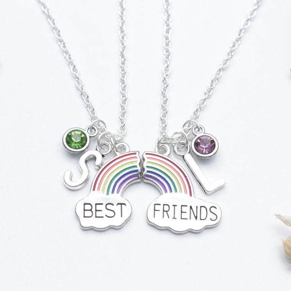 Personalisiertes Regenbogen-Paar der besten Freunde Herz-Halsketten - Freundgeschenk, passendes Set, Halsketten für 2, Geburtstagsgeschenk,