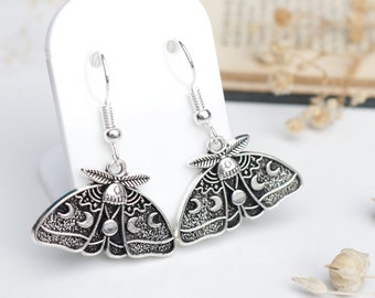 Druppeloorbellen maanmot – Zilveren natuur- en natuursieraden, Gothic Witchy-oorbellen