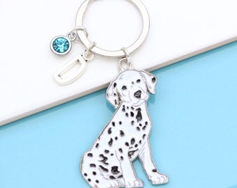 Personalised Dalmatian Keyring – Coach Dog Lover Gift with Initial & Birthstone, Sheep Dog,