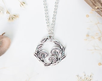 Mushroom Wreath Silver Necklace - Cottagecore. Goblincore. Fairycore. Dark Academia. Gift For Her. Mushroom lover gift.