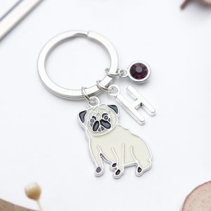 Pug Personalised Keyring - Dog Owner Gift. Custom Pet Keychain. Pug Owner Present.