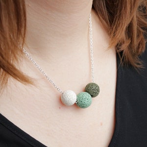 Lava Rock Aromatherapy Scent Diffusing Necklace - Oil Diffuser Jewellery, Natural Lava Stone Necklace, Anxiety Relief, Green & White,