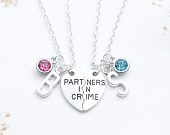 Partners in Crime Matching Personalised Necklaces for 2 - Set of Friends Necklaces. Friendship. Best Friend Gift.