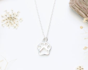 Sterling Silver Paw Print Necklace - Pet Owner Gift.