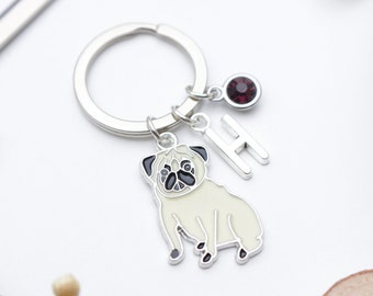 Pug Personalised Keyring - Dog Owner Gift. Custom Pet Keychain. Pug Owner Present.