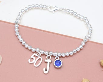 Personalised Milestone Birthday Beaded Bracelet, 18th, 21st, 30th, 40th, 50th, 60th, 70th