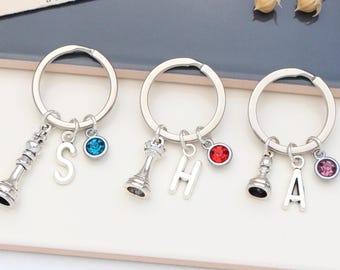 Personalised Chess Knight Keyring – Chess Lover Gift, Initial & Birthstone Charm