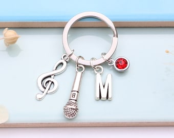 Personalised Microphone Keyring - Singer Gift, Music Teacher Gift, Gift for Singer, Karaoke Keyring, Good Luck Present, Thank You Gift,