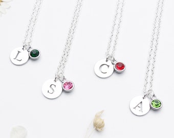 Personalised Initial Letter and Birthstone Necklace - Custom Necklace, Monogram Jewellery, Wedding, Bridesmaid Necklace, Mothers Day Gift,