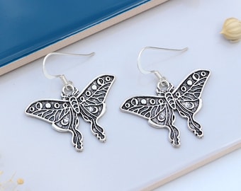 Lunar Phase Moth Earrings - Luna Moth, Witchy Jewellery, Moon Phase, Gothic Earrings, Alternative, Silver Hypoallergenic Earrings