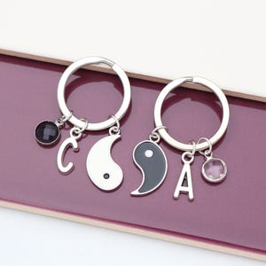 Personalised Yin & Yang Keyring Set - Matching Pair of 2 Keyrings, Friendship Gift, His and Hers