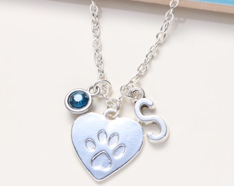 Paw Print Personalised Silver Necklace- Pet Lover Gift, Vet Gift, Pet Memorial Present, Dog Paw Print Necklace,