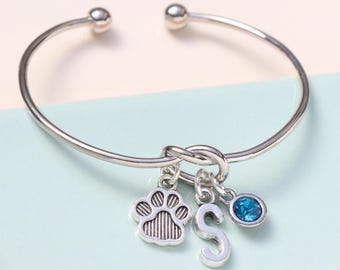 Personalised Paw Print Silver Bracelet - Dog Lovers Gift, Vet Thank You Gift, Pet Loss Gift, Cat Paw Print, Custom Pet Jewellery,