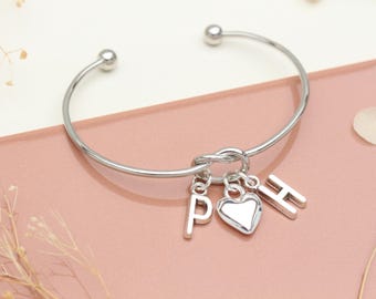 Personalised Initial Silver Bangle Bracelet – Friendship Knot, Couple's Gift