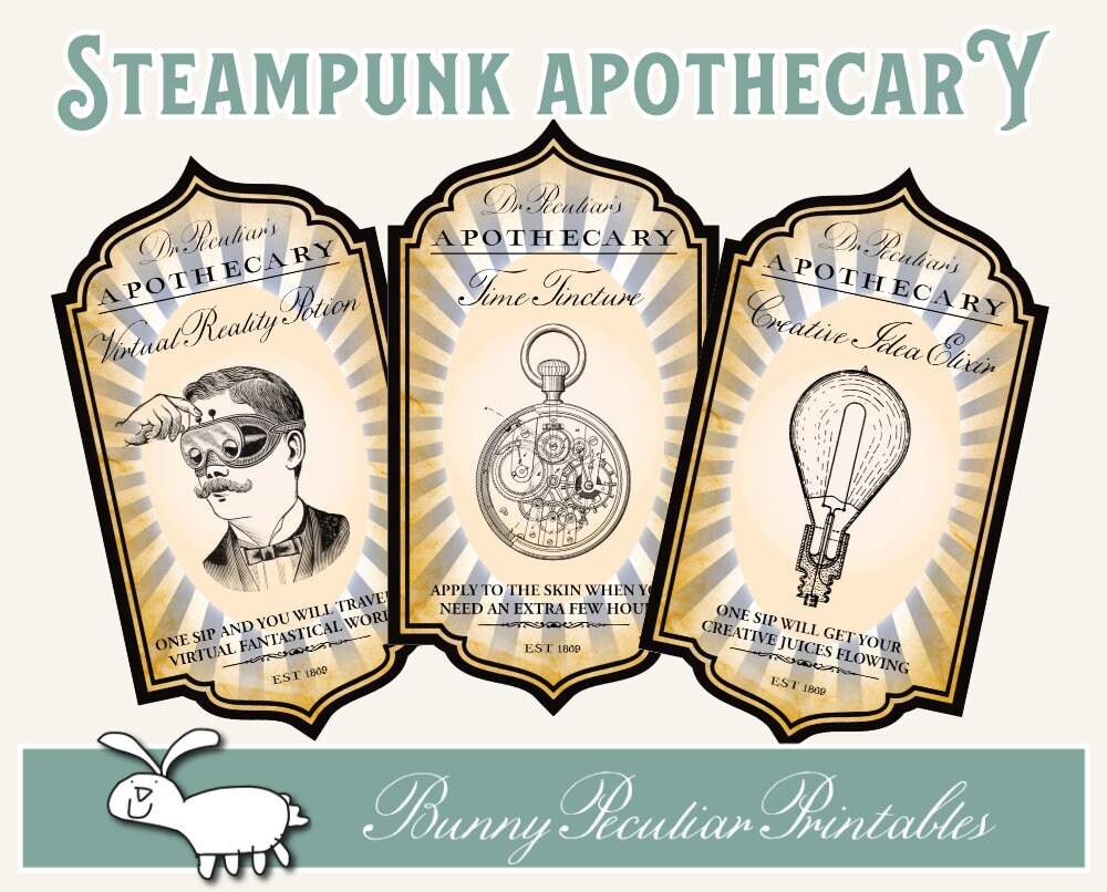 Steampunk Apothecary Labels Steampunk Labels Gift Wrap Tags Etsy