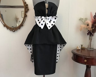 1950s strapless gown with rhinestones and polka dots XS/S