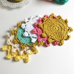 Little Sol Coasters · Intermediate/Advanced Beginner Level Crochet Pattern Booklet · Instant PDF Download · Emmaknitty