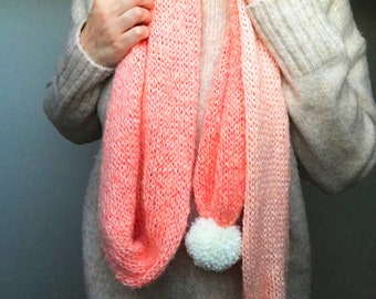 Strickschal · Pfirsich Ombré · Pom Pom Schal · XL Schal · Wintermode