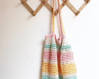 Crocheted Market Bag · Tote Bag · Eco-friendly Bag · Slow Fashion · Ethical Accessories · Recycled Cotton · Colour Block