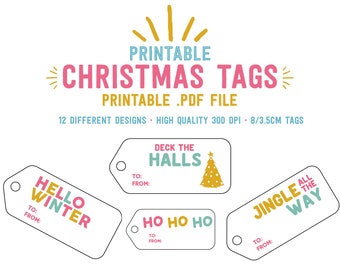Printable Gift Tags · Christmas Tags · Instant Download · 300 dpi · Digital Printable · Festive Tags · Modern Christmas · Maximalist Style