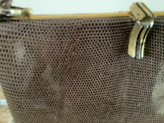 Vintage reptile print handbag, shiny beige. - image 4