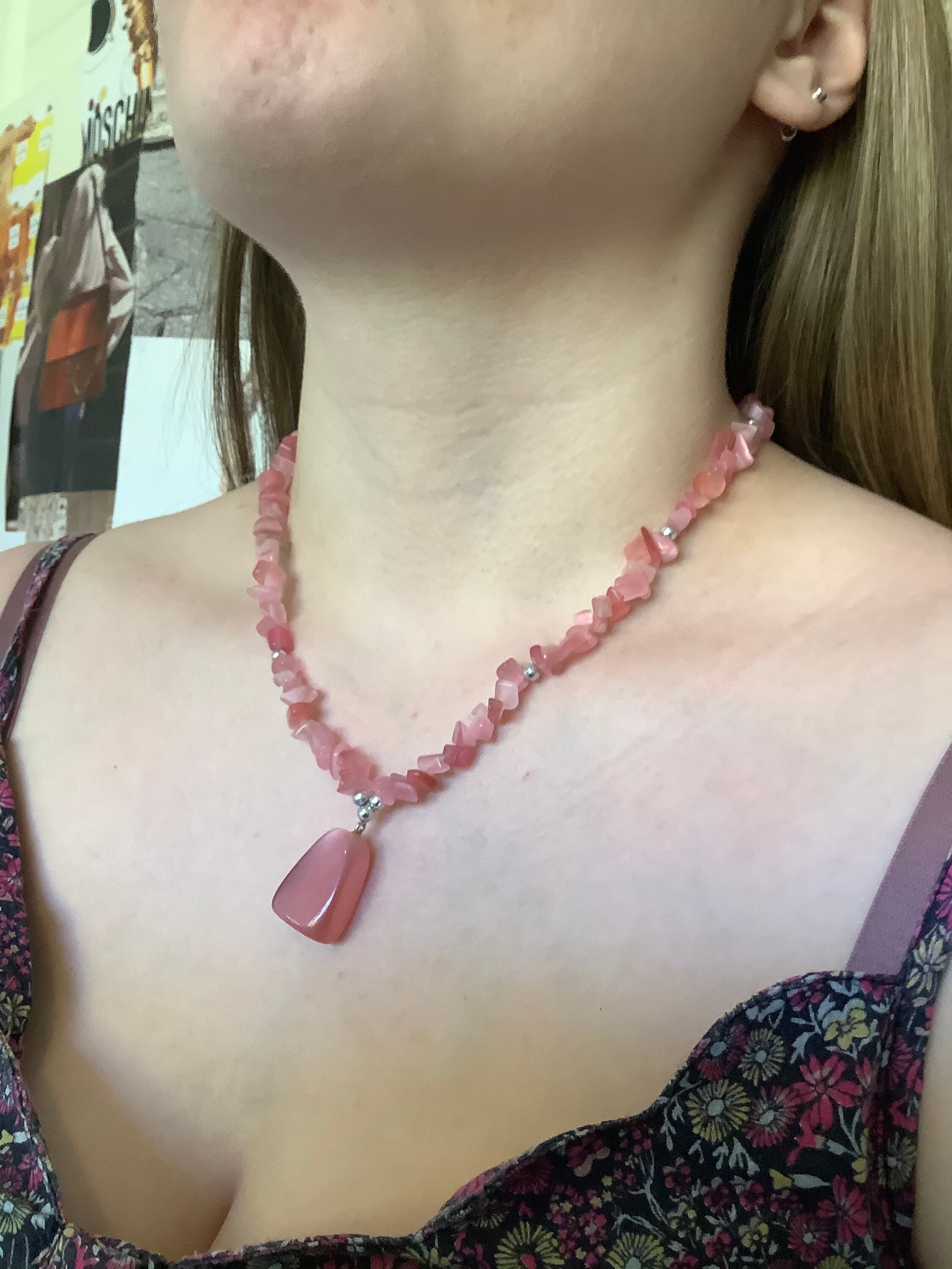 Vintage Pink Glass Bead Necklace Etsy Ireland