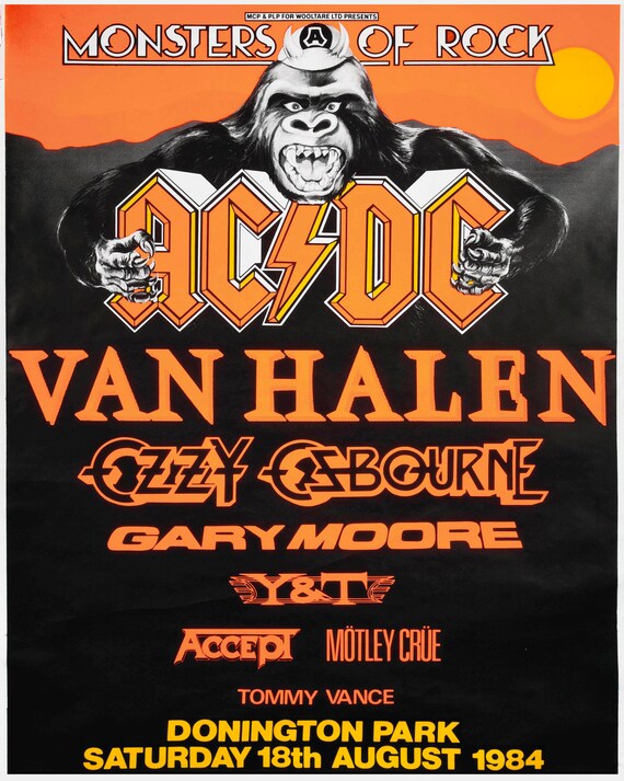 Concert Poster Prints Ac Dc Van Halen Ozzy Donnington Etsy