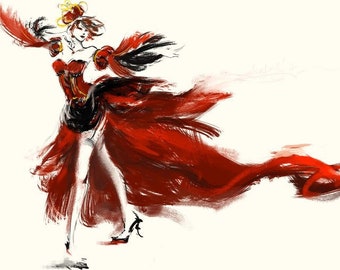 Q.U.E.E.N : Print - Original Fashion Illustration Red Queen Alice in Wonderland Feminism