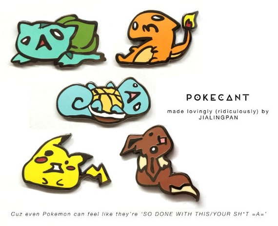 Pikachu Eevee Bulbasaur Squirtle Charmander Pokemon Enamel Pin Lets Go Parody Derp