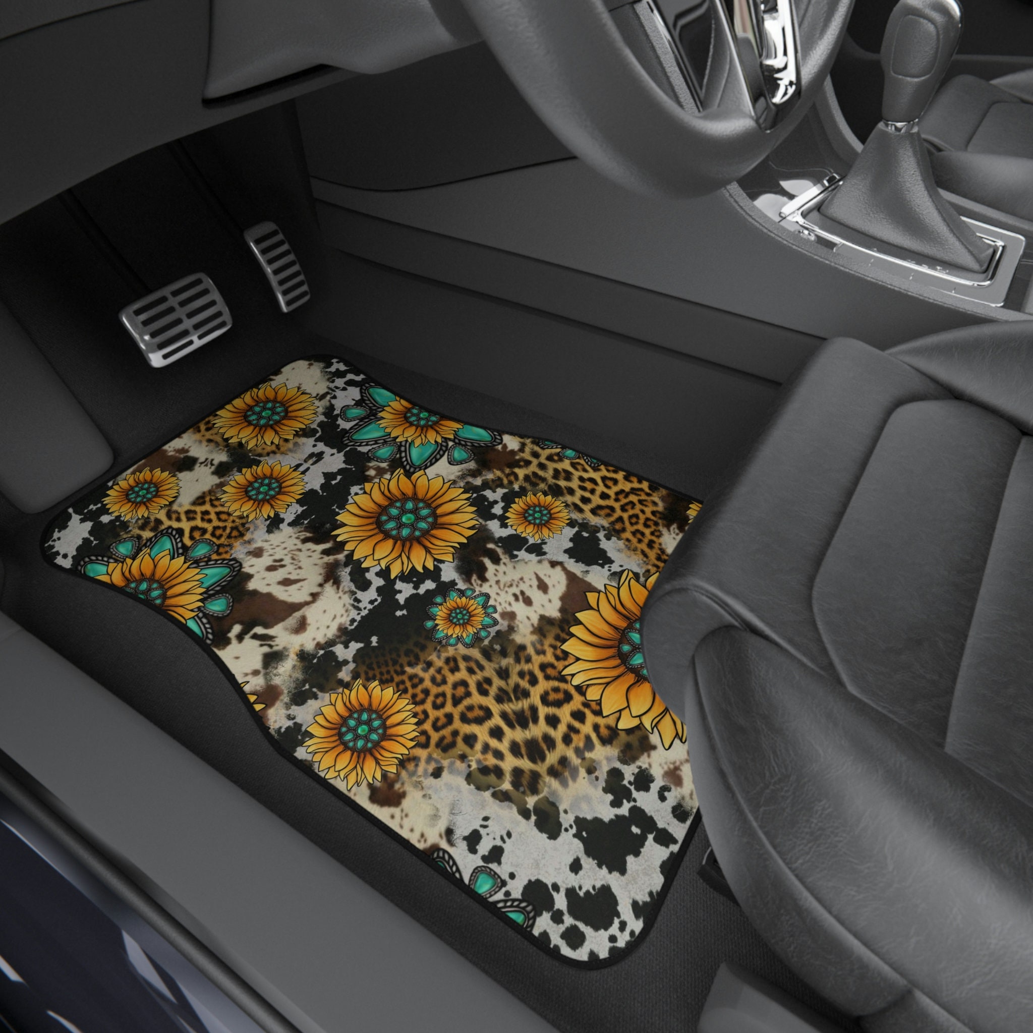 Front Car Mats Sunflower Leopard Cowhide Print Etsy
