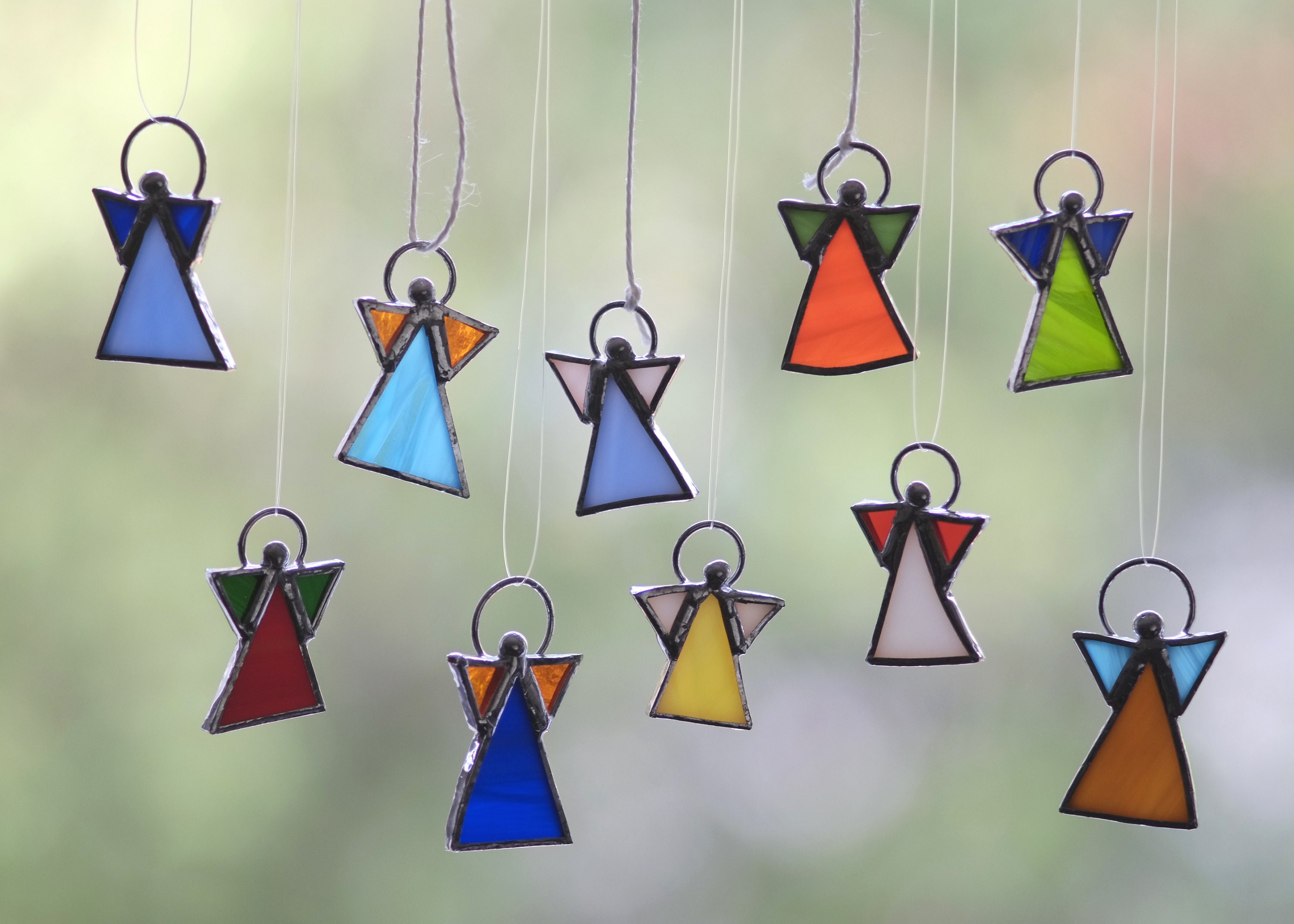 Set of 10 Stained Glass Mini Angels, Handmade Christmas Sun Catchers ...