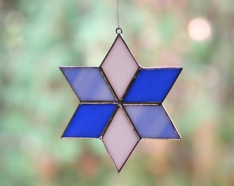 Six-pointed Stained Glass Star, Christmas Window Decorations, Sun Catcher, Stained Glass Pendant, Christmas Gift from HandmadeBeArt