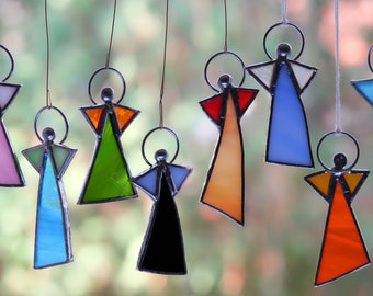 Set of 10 Stained Glass Little Angels, Color Mix, Handmade Christmas Decorations, Gifts for Friends, Christmas Tree Ornaments, Window Decors