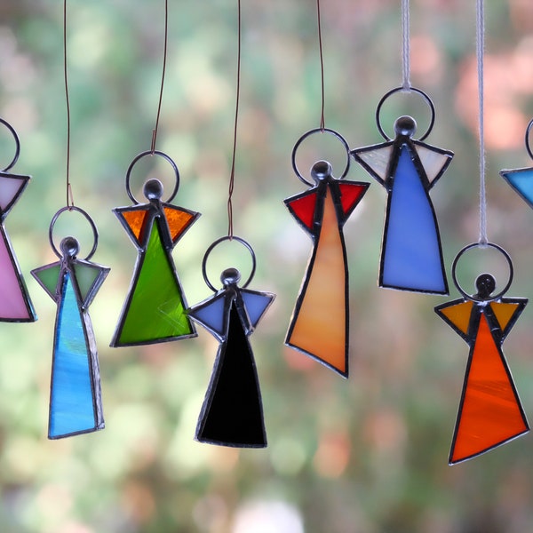 Set of 10 Stained Glass Little Angels, Color Mix, Handmade Christmas Decorations, Gifts for Friends, Christmas Tree Ornaments, Window Decors