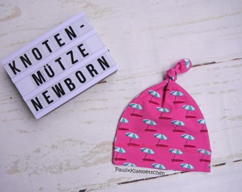 Erstlingsmütze, Knotenmütze Schirme pink