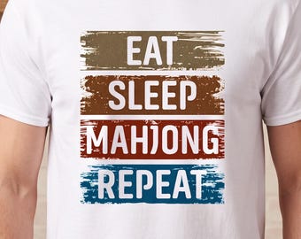 Eat Sleep Mahjong Repeat Funny Shirt, Game Night Tee, Tile Player Gift, Colorful Graphic Top