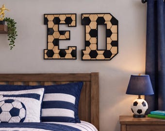 Wooden Soccer Name Sign for Bedroom Walls, Personalized Decor