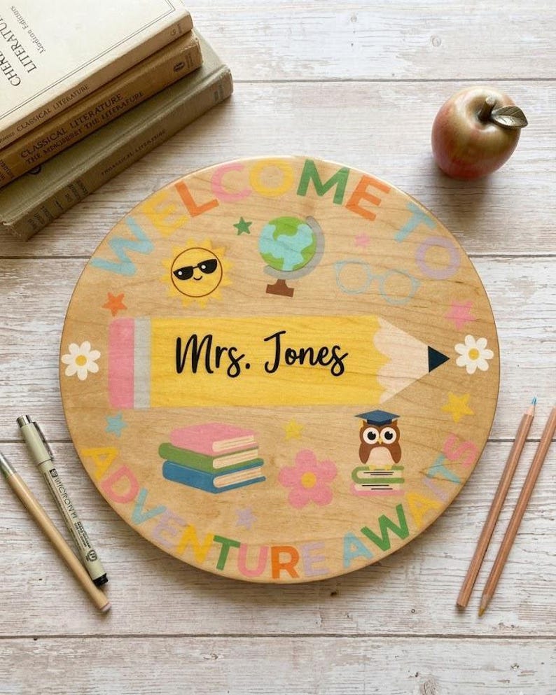 Custom Teacher Classroom Door Sign - Personalized Round Wooden Name ...