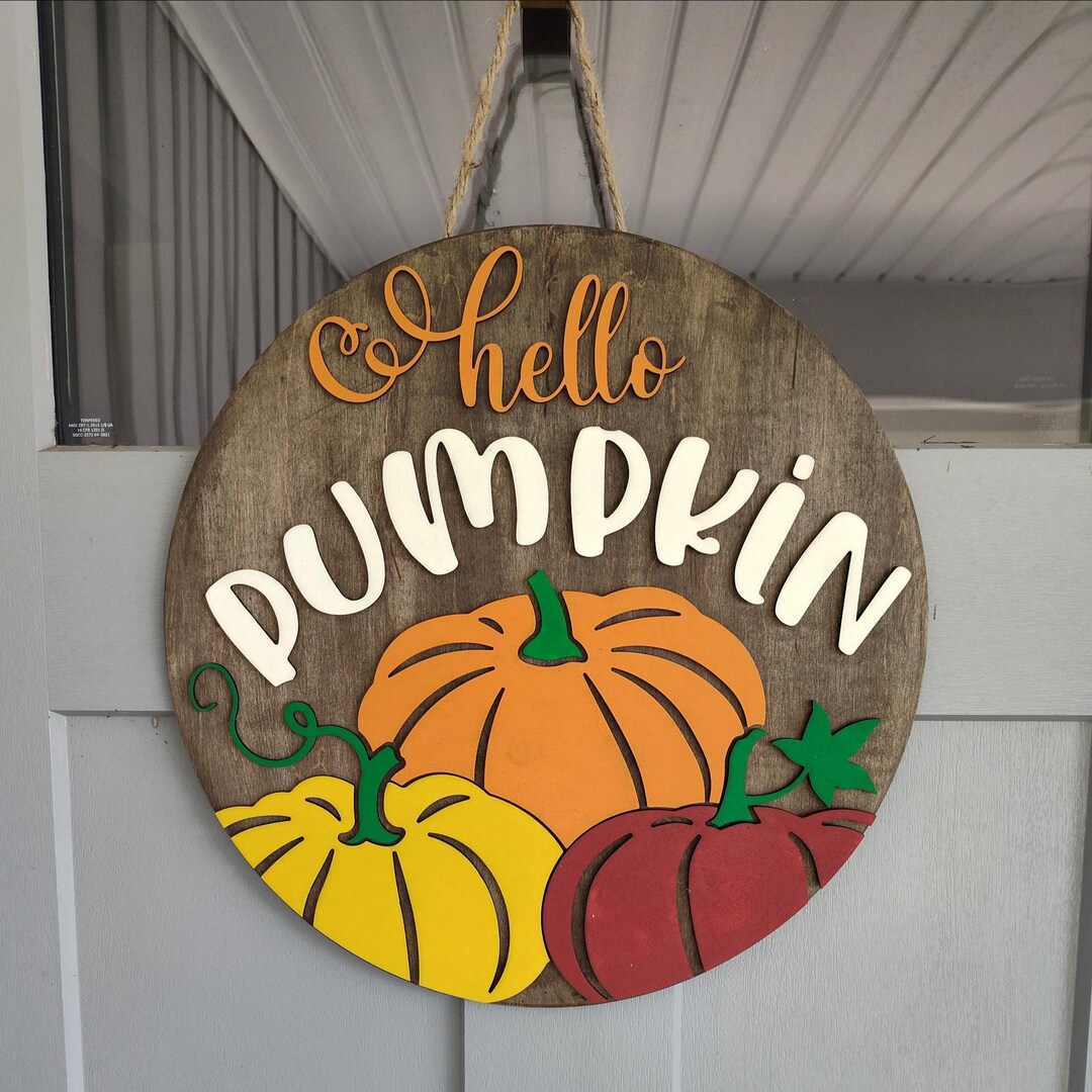 Hand Stained Hello Pumpkin Sign: 3D Wooden Fall Decor - Etsy