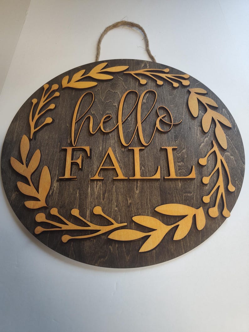 Hello Fall Sign for Porch Laser Cut Wooden Circle Door 3D Sign That is ...