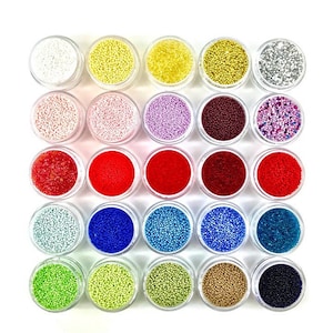 Microbeads Set 25 Colors Assortment No Holes 0.2mm - 1.2mm -Caviar Beads USES: Scrapbooking, Jewelry, Nail, Art & Many Other Décor Projects.
