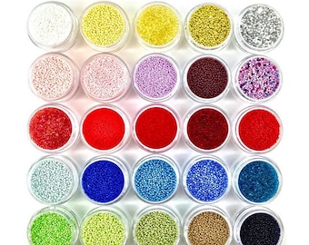 Microbeads Set 25 Colors Assortment No Holes 0.2mm - 1.2mm -Caviar Beads USES: Scrapbooking, Jewelry, Nail, Art & Many Other Décor Projects.