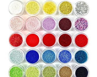 Microbeads Set 25 Colors Assortment No Holes 0.2mm - 1.2mm -Caviar Beads USES: Scrapbooking, Jewelry, Nail, Art & Many Other Décor Projects.