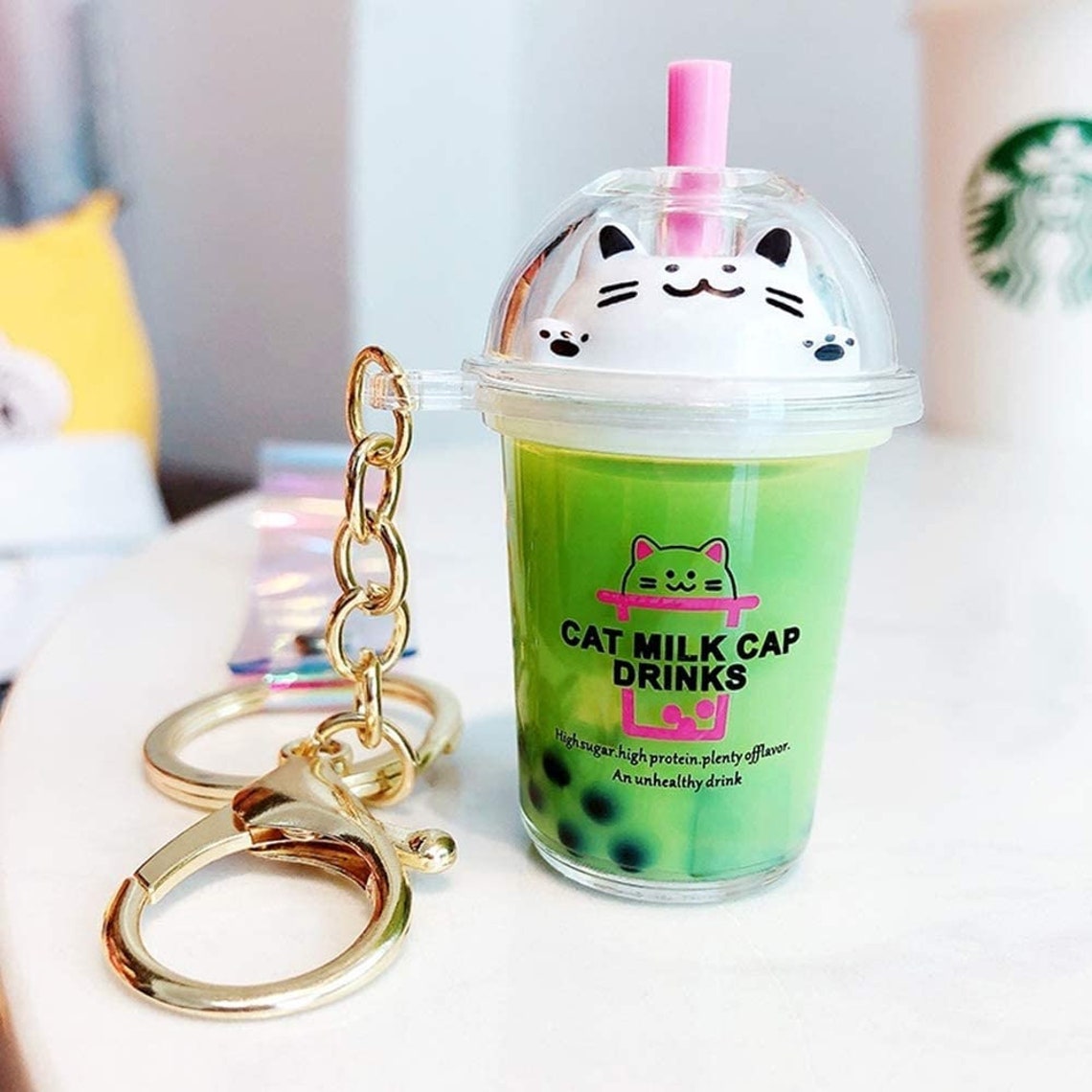 Boba Milk Tea Keychain Cat Milk Cap Series Moving Liquid and Etsy