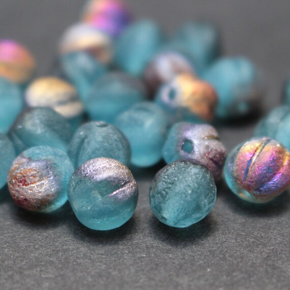 Czech Melon Beads Etched Aqua~8mm~Bohemian~Boho~Etched Beads